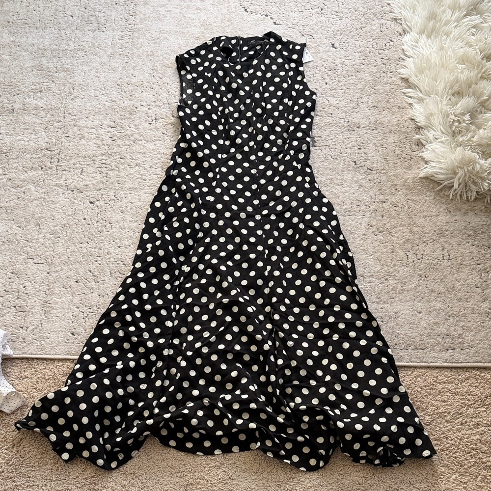 Zara Black&White Polka Dot Sleeveless Midi Dress - Picture 3 of 7